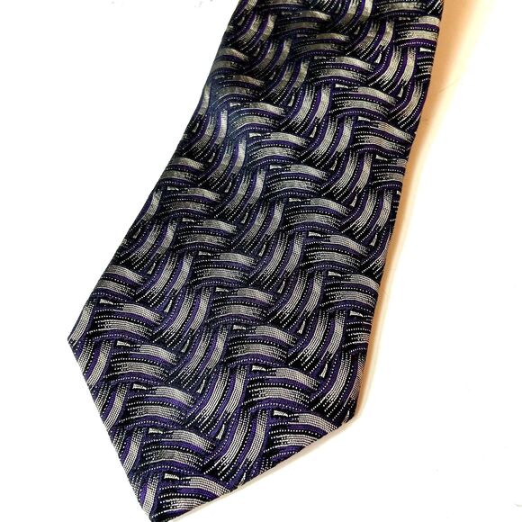 Polo Ralph Lauren NWT Purple Gray Basket Weave Print 100% Silk Long Tie - Picture 2 of 9